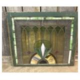 Antique Leaded Stained Glass Window Panel w/ Flora