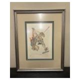 Framed Salvador Dal Woodcut Print Titled "The Fa