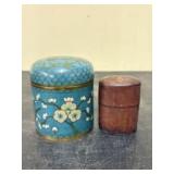 Antique Cloisonn Enamel Items and a Leather Matc
