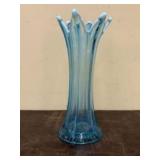 Vintage Blue Opalescent Swung Art Glass Vase, poss