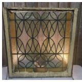 Antique Stained and Leaded Opalescent Glass Sash W