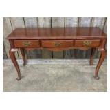 Vintage Cherry Queen Anne 3 Drawer Console Table 1