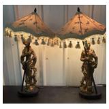 Vintage Set Of Gilt Asian Figures - Lamps With Fab