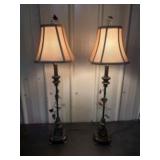 Bronze-Style Tall Table Or Buffet Lamps With Leaf