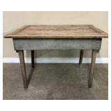 Attractive Antique Primitive Table With Old Blue P