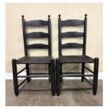 Pair Of Antique Ladderback Shaker Style Painted Bl