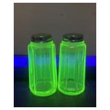 Mosser Vaseline / Uranium Glass Panel Salt & Peppe