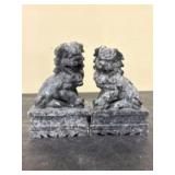 Pair of Gray Soapstone Foo Dogs Bookends - 4"x6"