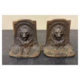 Pair of Brass/Bronze Lion Head Bookends - 4"