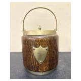 Antique English Oak Biscuit Barrel with a Brass Li