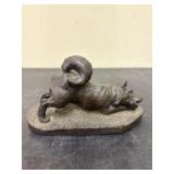 Antique Bronze Sculpture of a Reclining Husky Dog