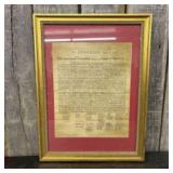 Framed Replica Of The United States Declaration Of