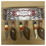 Lot Of 3 Custom Damascus Fixed Blade Knives With L