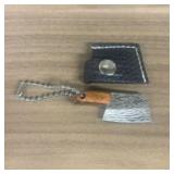 Miniature Damascus Fixed Blade Knife With Leather