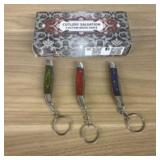 Lot Of 3 Damascus Pocket Knives With Decorated Han