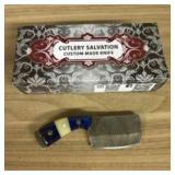 Damascus Fixed Blade Knife With Decorated Handle,