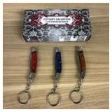 Lot Of 3 Damascus Pocket Knives With Decorated Han