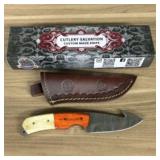 Custom Damascus Fixed Blade Knife With Decorated H