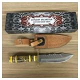 Large Fixed Blade Bowie Knife With Decorated Carve