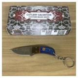 Damascus Fixed Blade Knife With Decorated Handle,