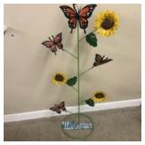 Butterfly Sunflower Welcome Metal Art 25"X51"