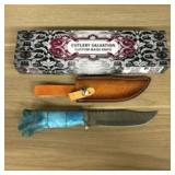 Custom Damascus Fixed Blade Knife With Decorated B