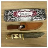 Custom Damascus Fixed Blade Knife With Decorated H