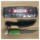 Custom Fixed Blade Knife With Decorated Green Hand