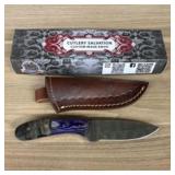 Custom Damascus Fixed Blade Knife With Decorated H