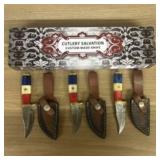 Lot Of 3 Custom Damascus Fixed Blade Knives With L