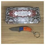 Damascus Fixed Blade Knife With Decorated Handle,