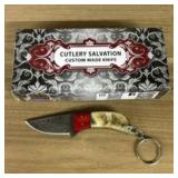 Damascus Fixed Blade Knife With Decorated Handle,