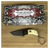 Damascus Fixed Blade Knife With Decorated Handle,