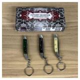 Lot Of 3 Damascus Pocket Knives With Decorated Han