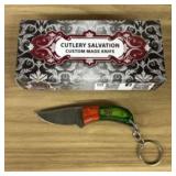 Damascus Fixed Blade Knife With Decorated Handle,