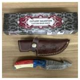 Custom Damascus Fixed Blade Knife With Decorated R