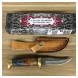 Custom Damascus Fixed Blade Knife With Decorated H