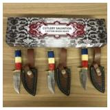 Lot Of 3 Custom Damascus Fixed Blade Knives With L