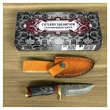 Custom Damascus Fixed Blade Knife With Decorated H