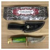 Custom Damascus Fixed Blade Knife With Decorated H