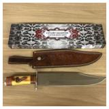 Custom Made Large Bowie Or Hunting Knife With Leat