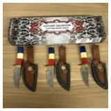 Lot Of 3 Custom Damascus Fixed Blade Knives With L