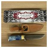 Custom Damascus Fixed Blade Knife With Decorated B