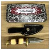 Custom Damascus Fixed Blade Knife With Decorated H