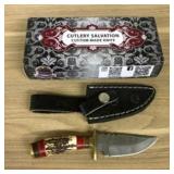 Custom Damascus Fixed Blade Knife With Decorated S