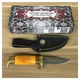 Custom Damascus Fixed Blade Knife With Decorated H