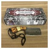 Damascus Fixed Blade Knife With Decorated Handle,