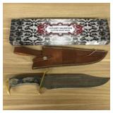 Custom Damascus Hunting Knife With Decorated Handl