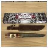 Custom Made Damascus Knife With Decorated Handle,