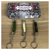 Lot Of 3 Damascus Pocket Knives With Decorated Han